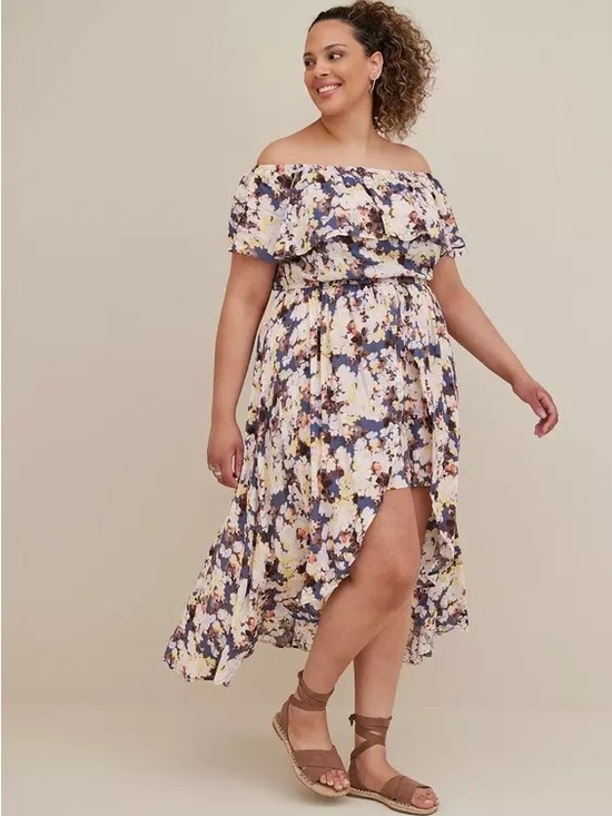 torrid Dresses & Skirts - Torrid Floral Off-Shoulder High-Low Romper Dress in Floral Multi-Color